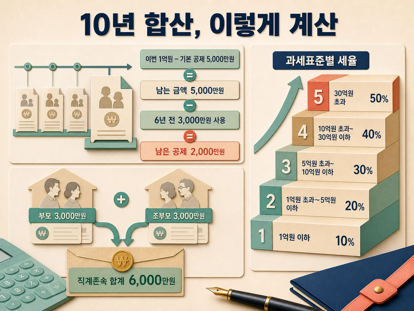 최근 10년 증여 이력과 과세표준별 증여세율 계산 기준