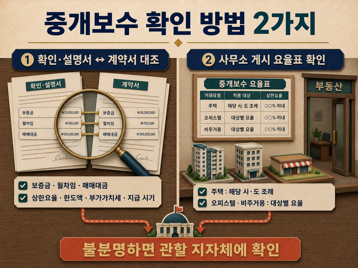 계약서와 중개보수 요율표를 대조하는 부동산 중개보수 확인 방법
