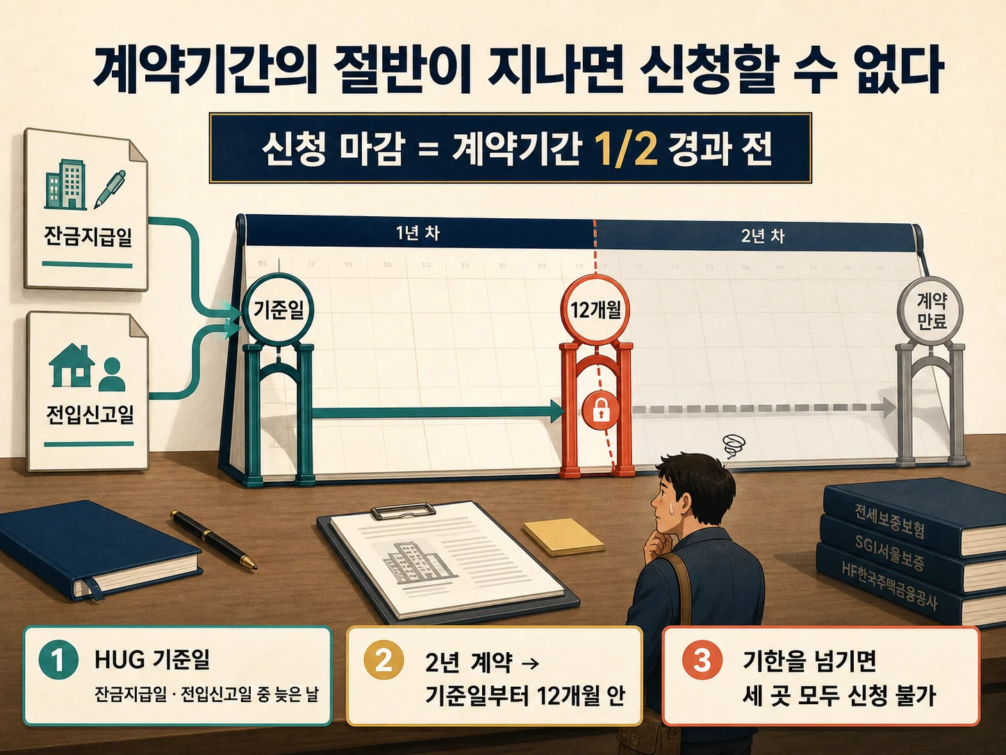 전세보증금반환보증 신청기한인 계약기간 절반 경과 시점을 보여주는 이미지