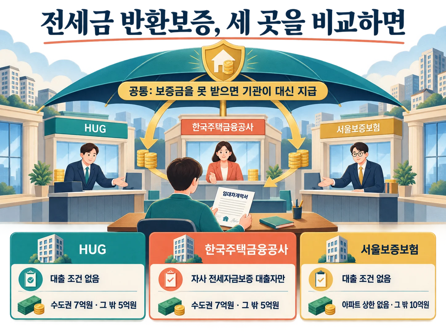 HUG·한국주택금융공사·서울보증보험의 전세보증금반환보증 가입 조건 비교