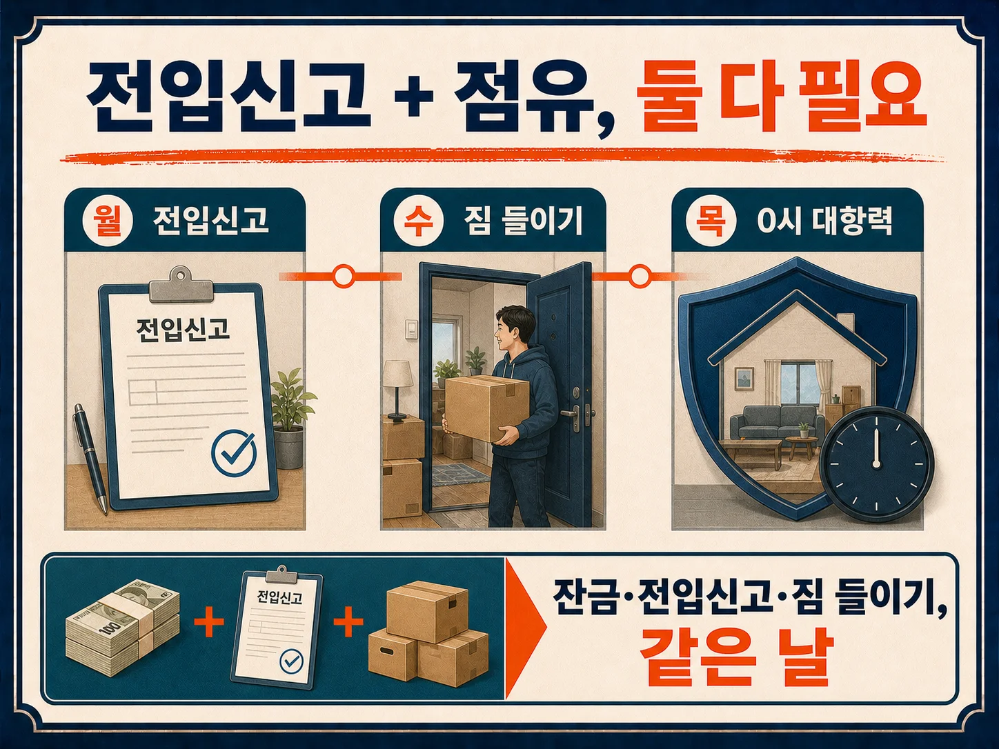 이사 당일 짐을 들여 주택 점유를 완성해 대항력 발생일을 앞당기는 과정