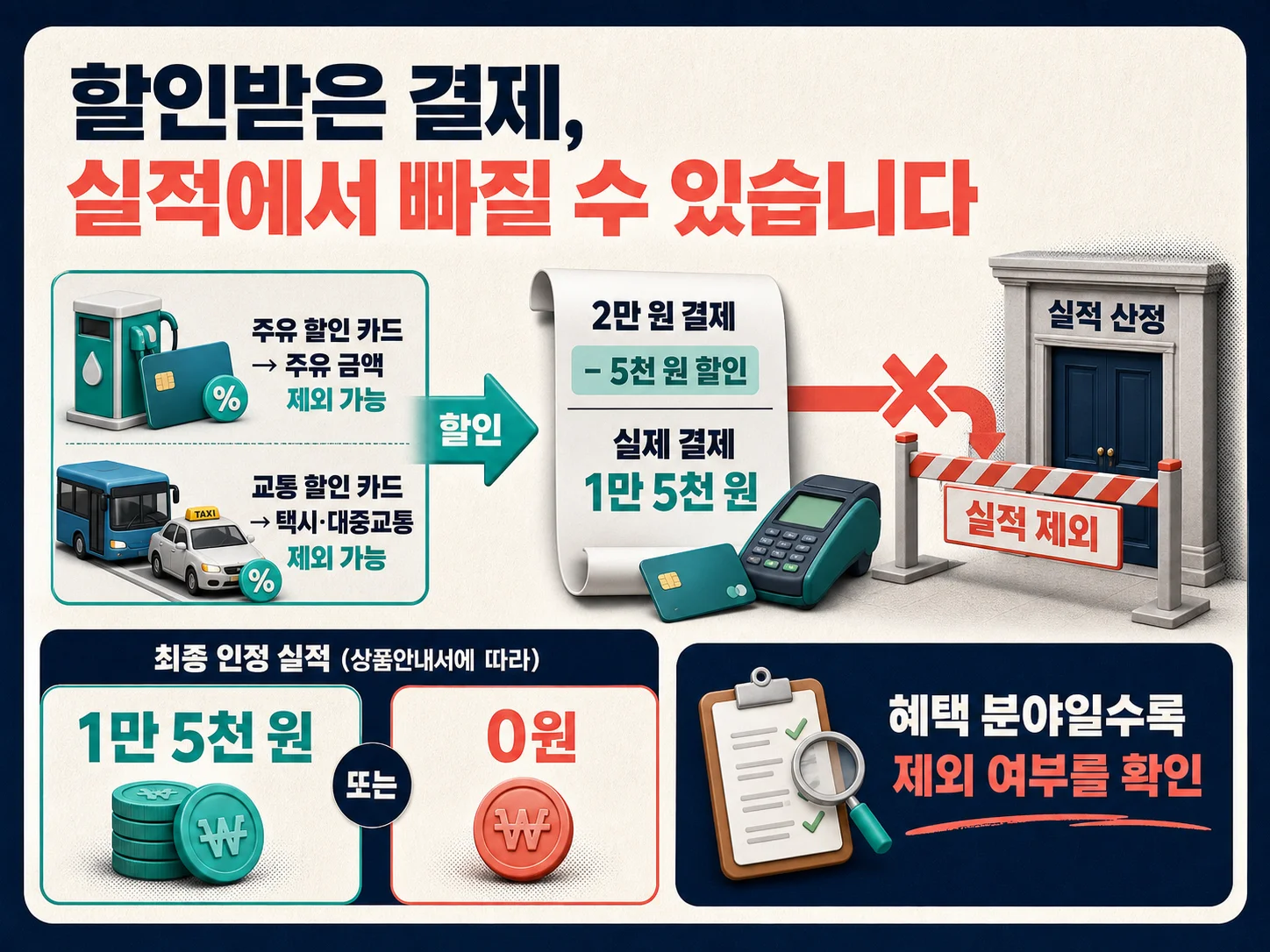 주유·교통 할인 카드에서 할인받은 결제가 전월실적에서 제외되는 구조