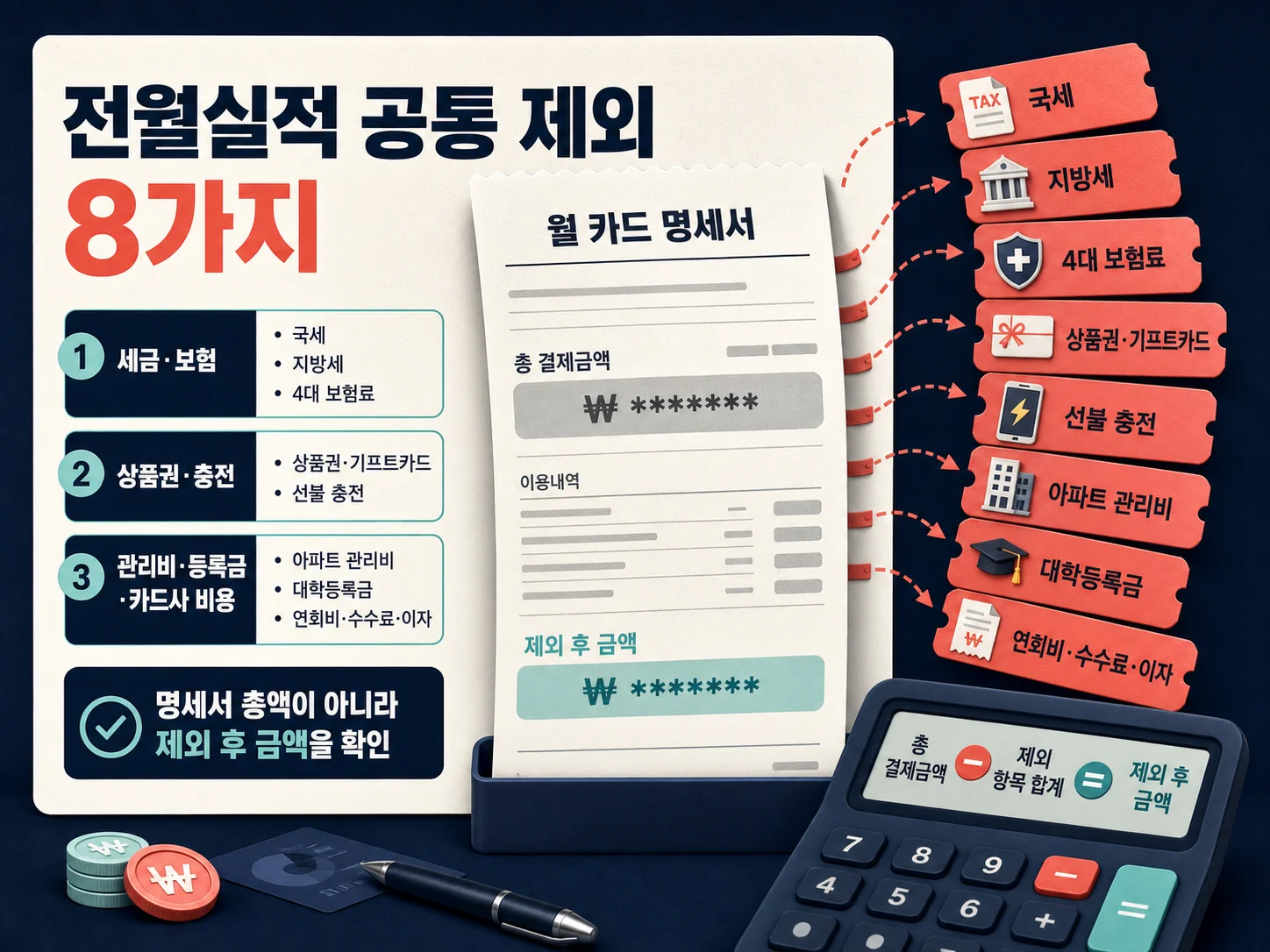 국세·관리비 등 전월실적에서 빠지는 결제 항목 체크리스트