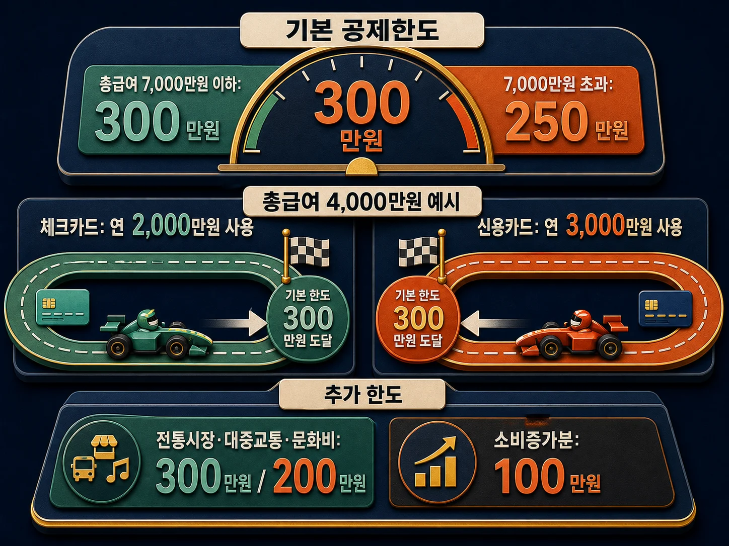 신용카드 소득공제 연간 한도 300만원과 추가 한도 구조
