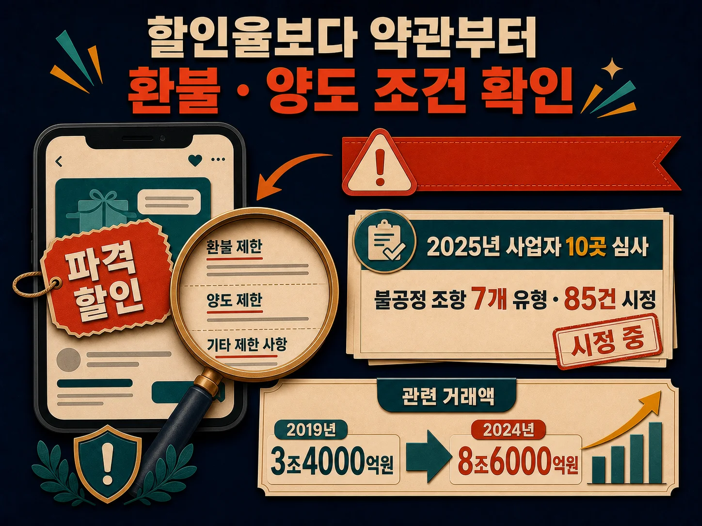 민간 할인 상품권 결제 전 확인해야 할 약관과 환불 조건을 보여주는 이미지