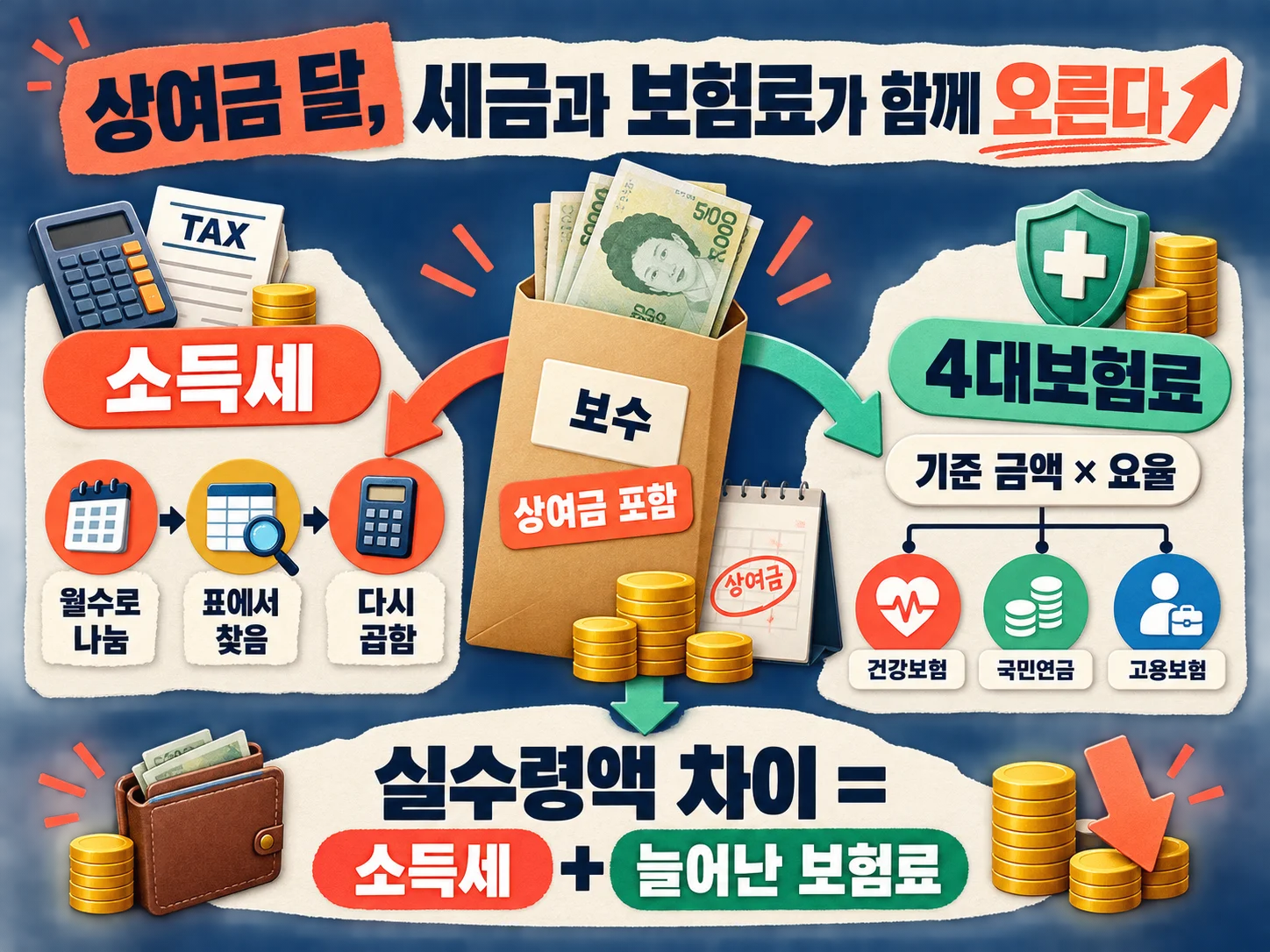 상여금 지급 시 함께 오르는 건강보험료와 국민연금 등 4대보험료