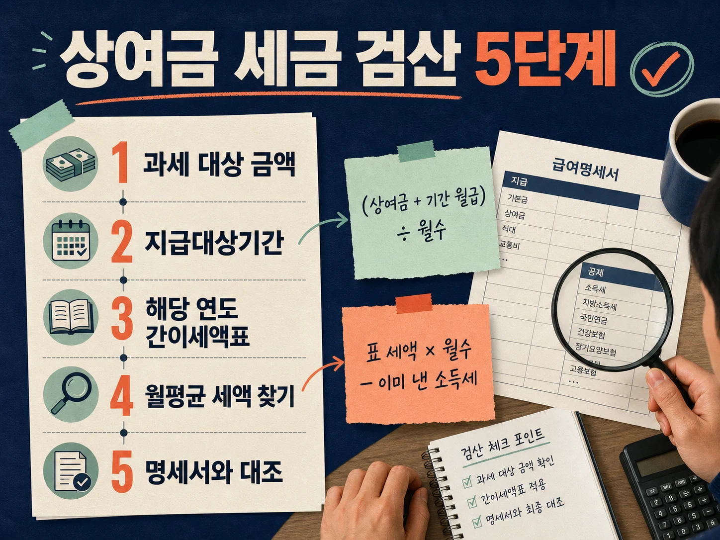 급여명세서 상여금 소득세를 검산하는 5단계 확인 절차