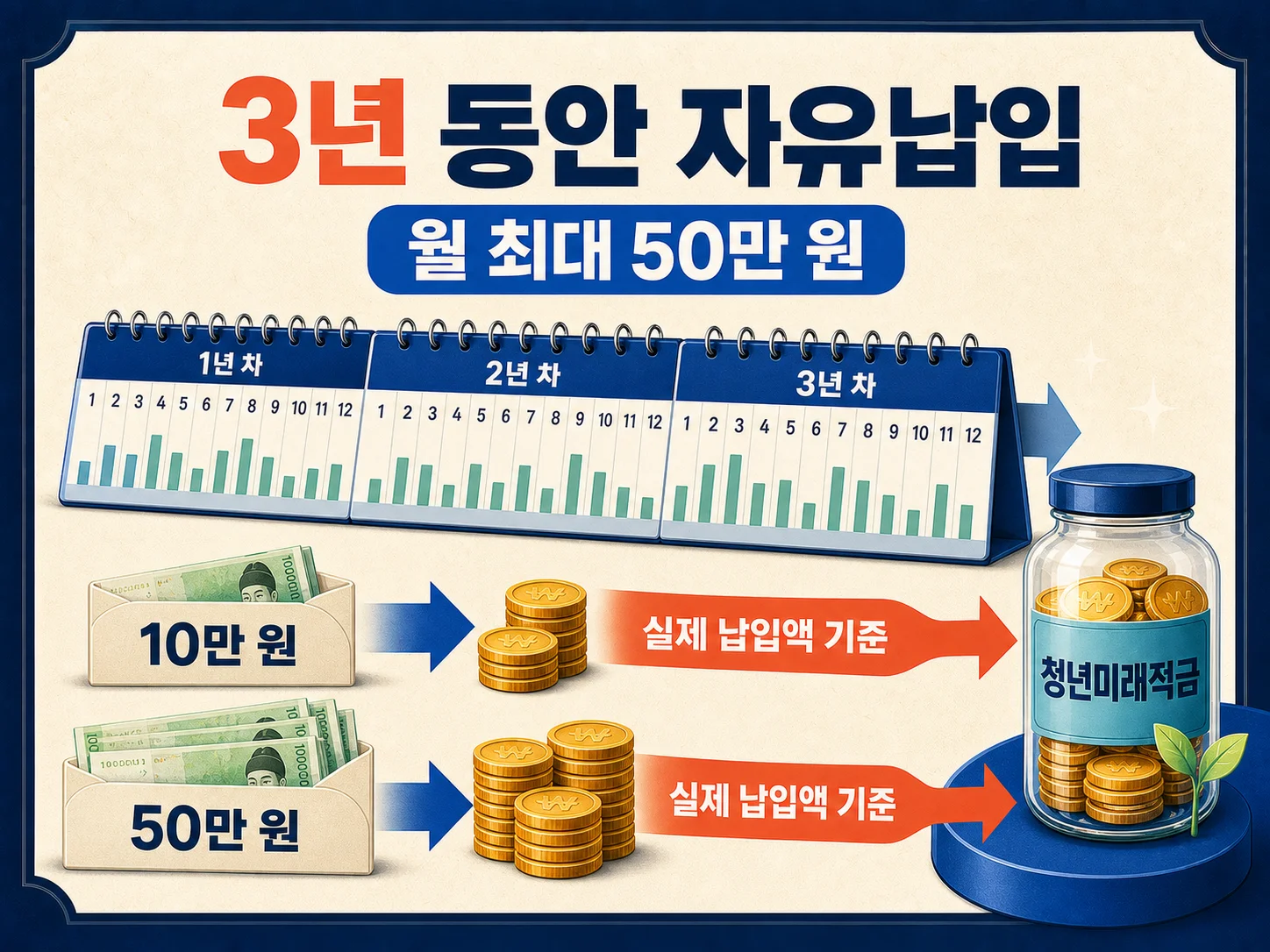 청년미래적금 월 50만 원 자유납입 한도 구조 설명