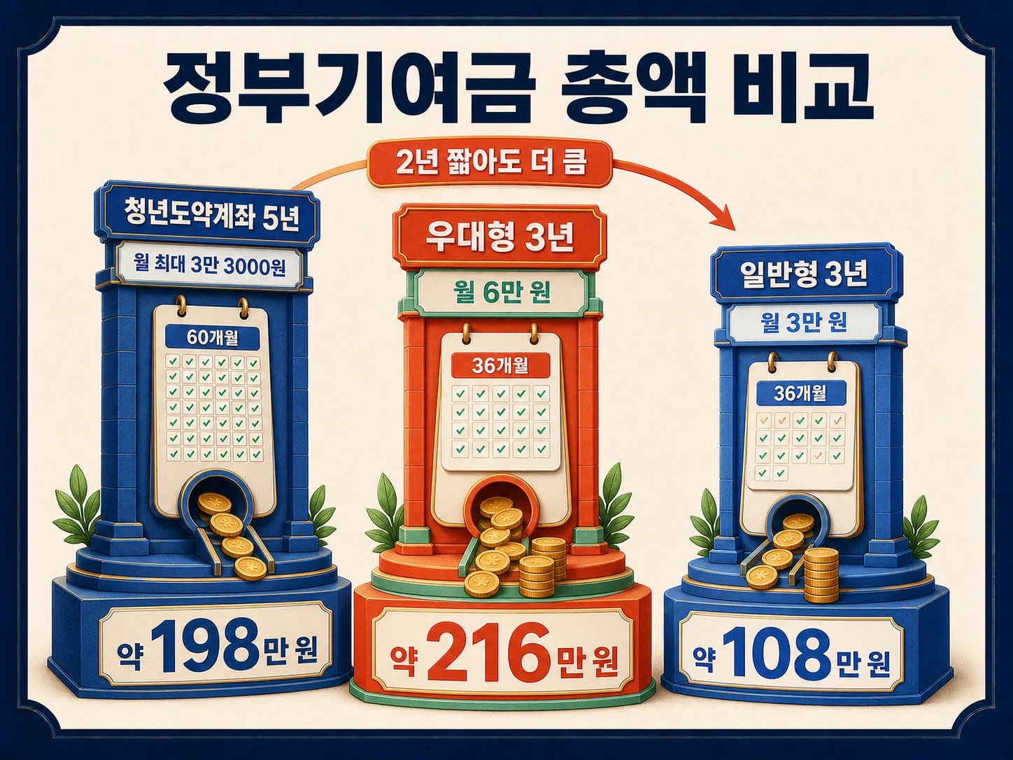 청년도약계좌와 청년미래적금 정부기여금 총액 비교