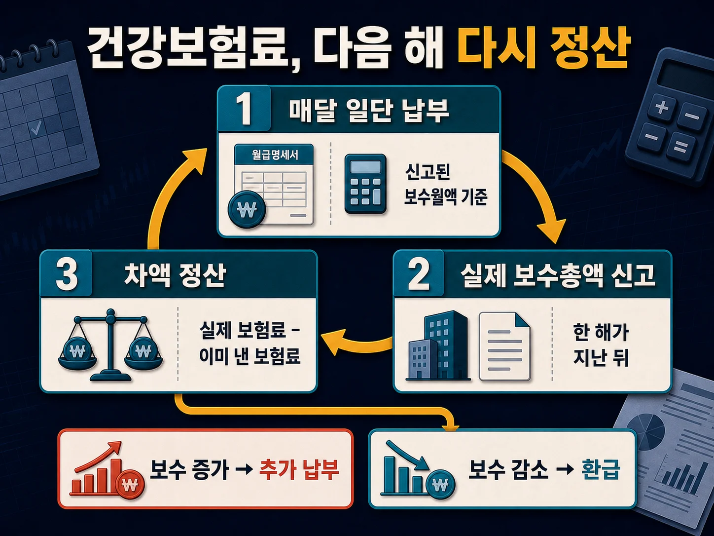 건강보험료 다음 해 정산 방식을 설명하는 이미지