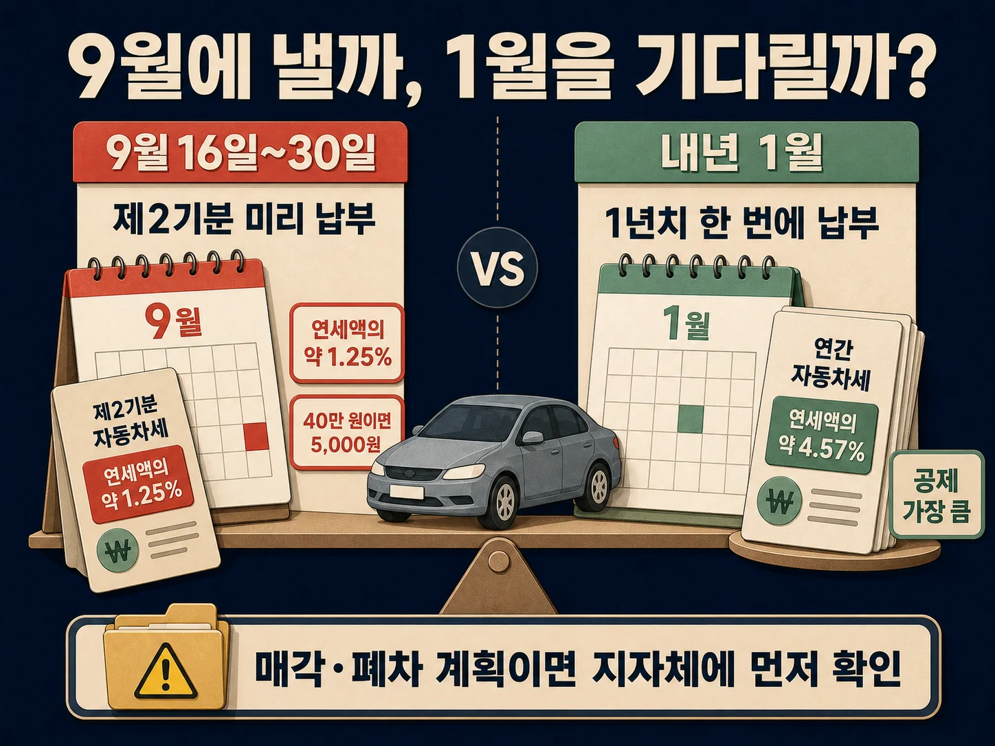 9월 연납과 내년 1월 연납 중 선택 기준을 비교하는 이미지