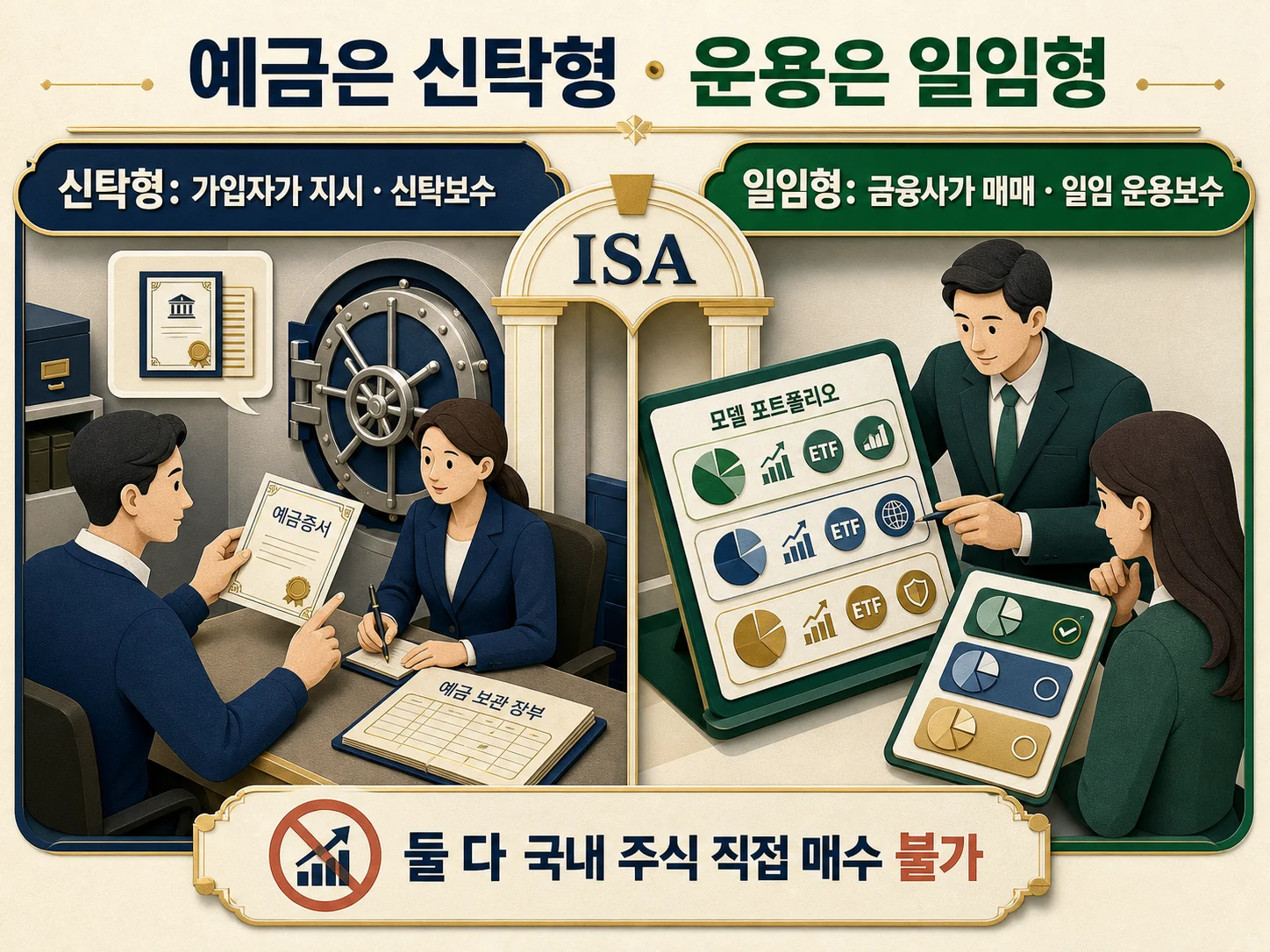 신탁형과 일임형 ISA 계좌의 상품 운용 방식 차이를 보여주는 이미지