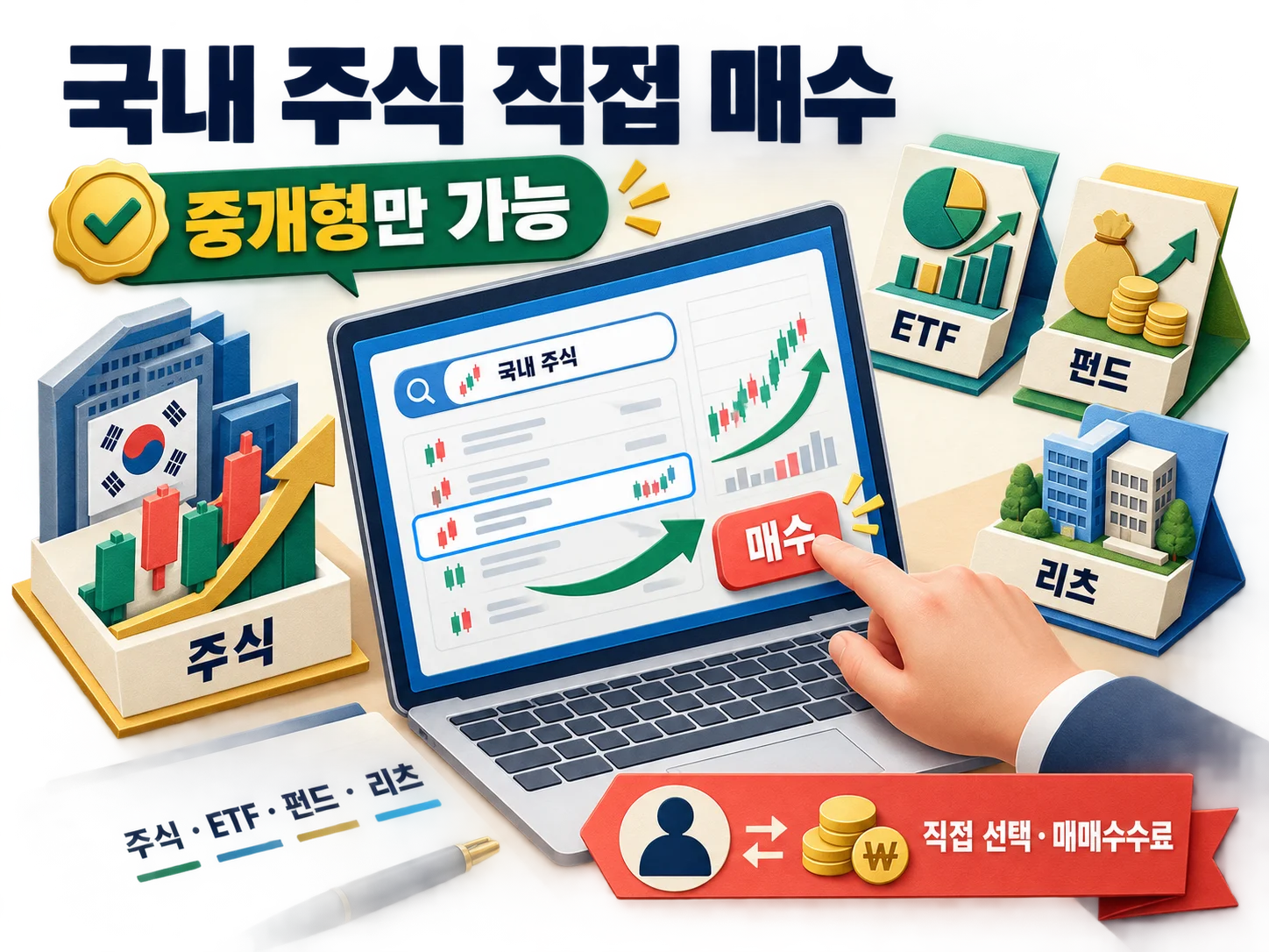 중개형 ISA 계좌로 국내 상장주식을 직접 매수하는 과정을 표현한 이미지