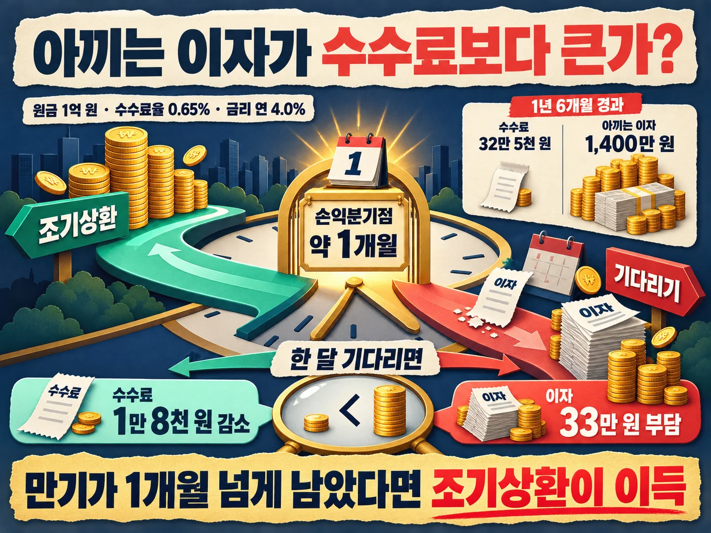 중도상환으로 아끼는 이자와 중도상환수수료를 기간별로 비교하는 표 이미지