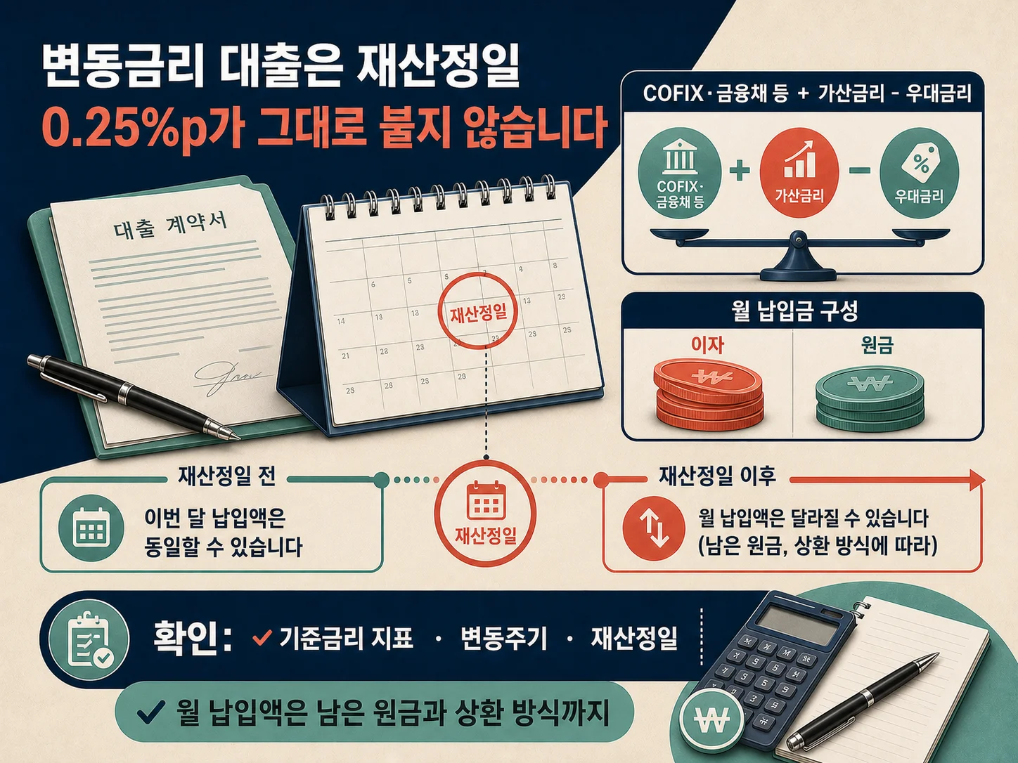 변동금리 대출의 기준금리와 재산정일 확인