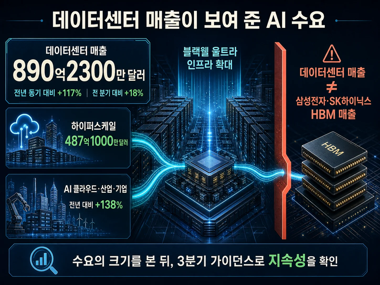 엔비디아 데이터센터 매출과 AI 서버용 HBM 수요 신호