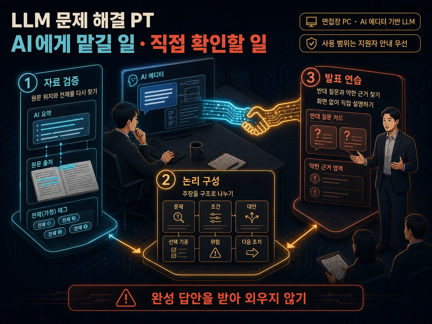 LLM 문제 해결 PT에서 AI 자료 검증과 발표 연습 방법