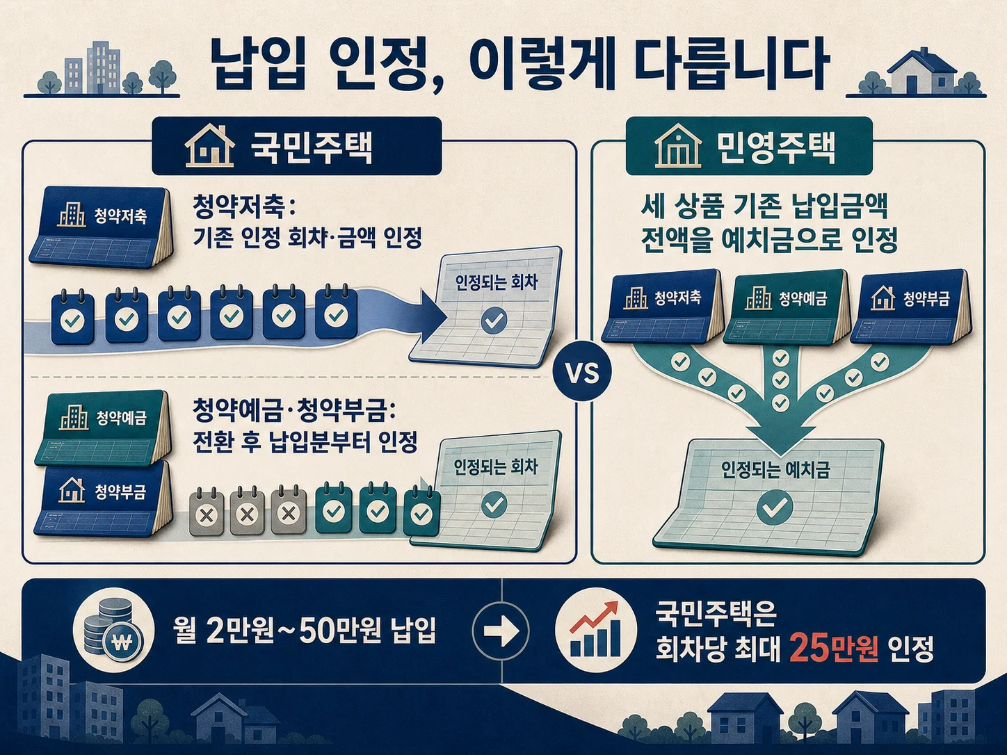 청약저축과 청약예금·청약부금의 납입 인정 기준 비교