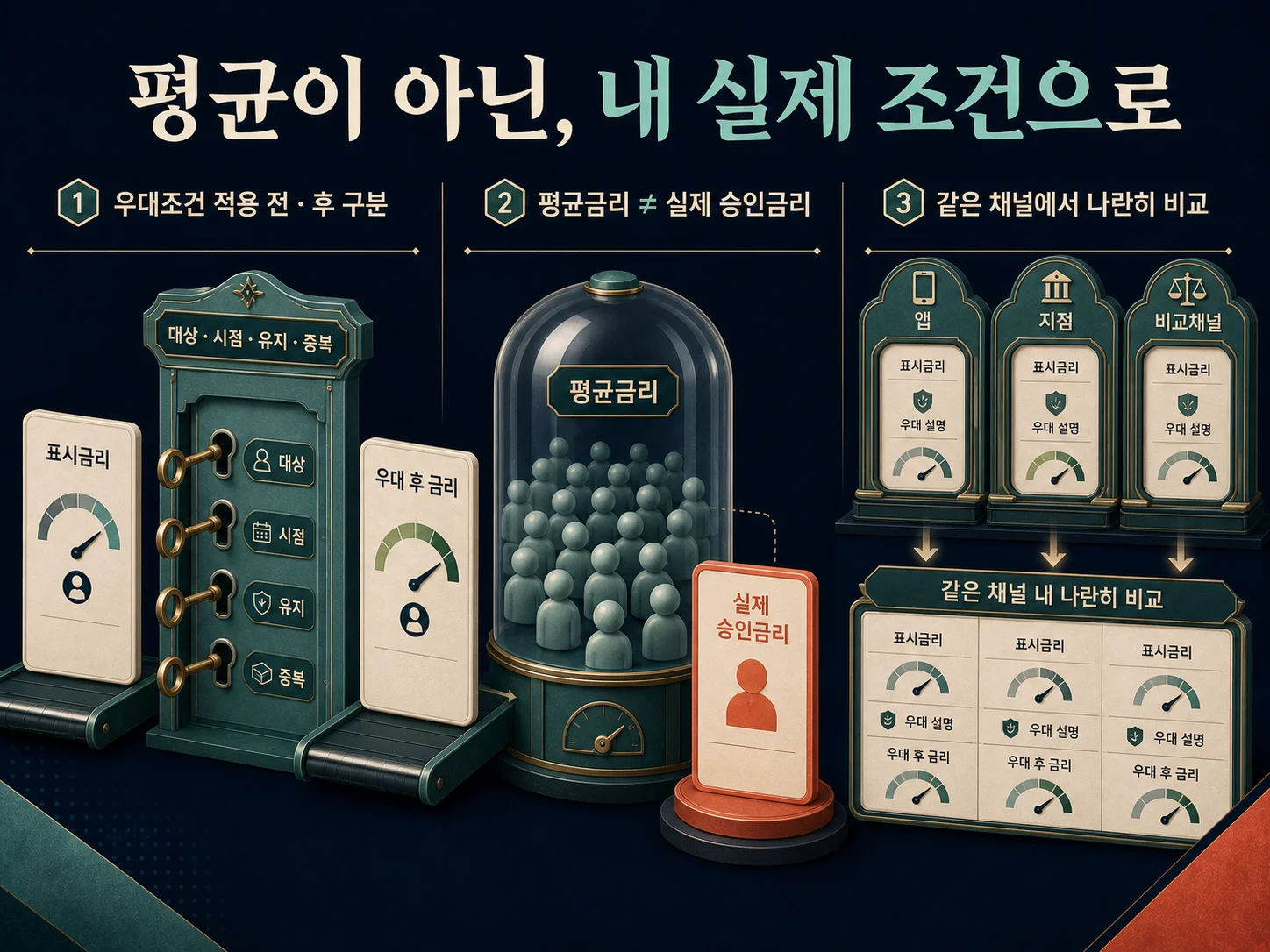 우대조건과 평균금리 및 개인별 실제 승인 대출금리 구분
