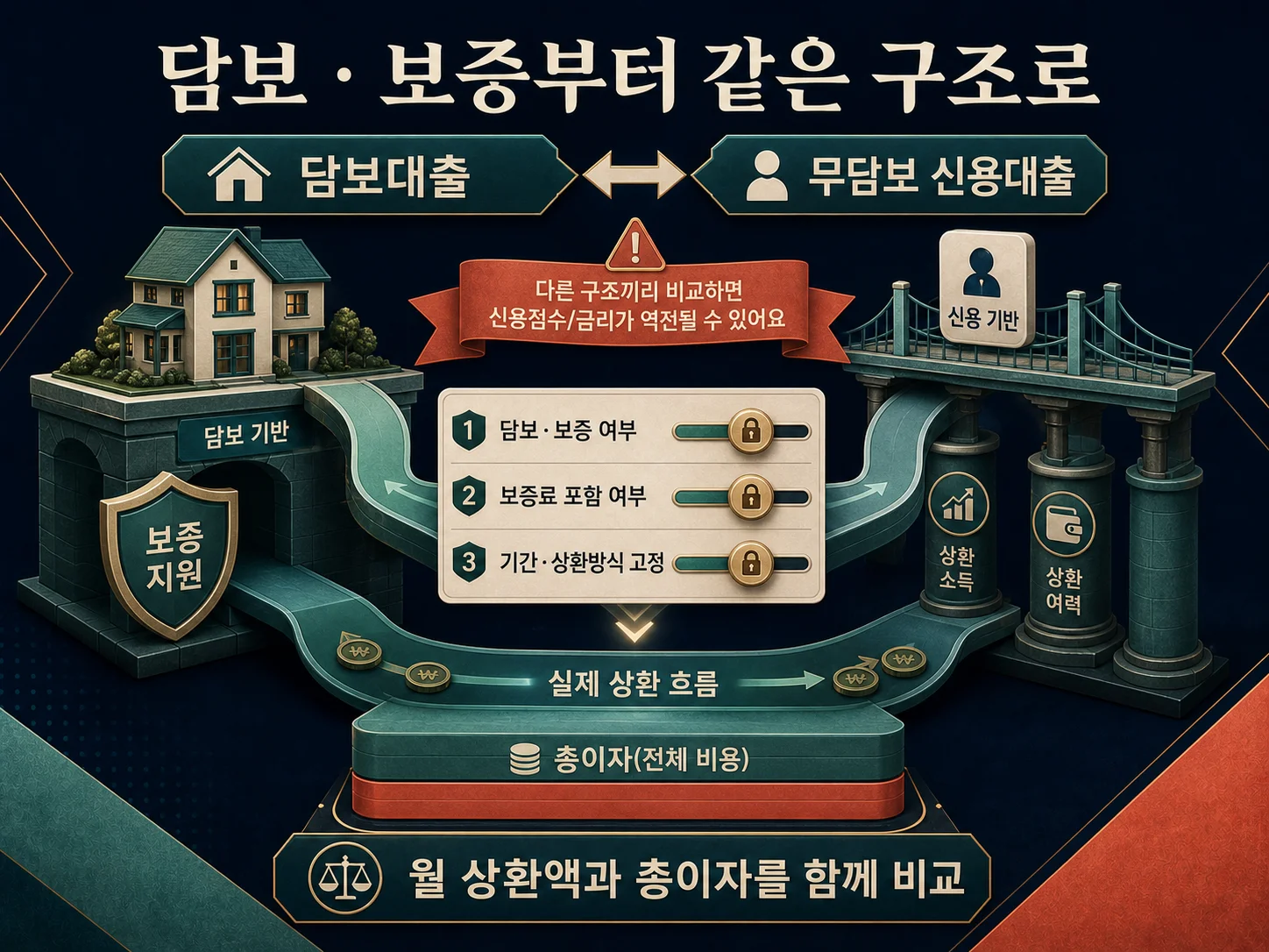 담보·보증 여부와 대출기간·상환방식에 따른 대출금리 비교