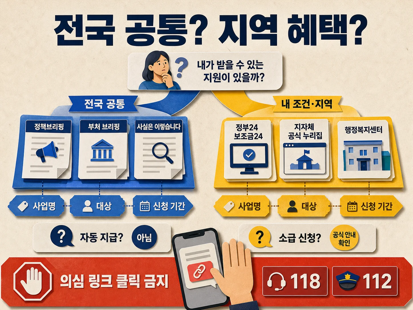 전국 공통 지원금과 지역 지원금 확인 및 민생지원금 사칭 스미싱 예방