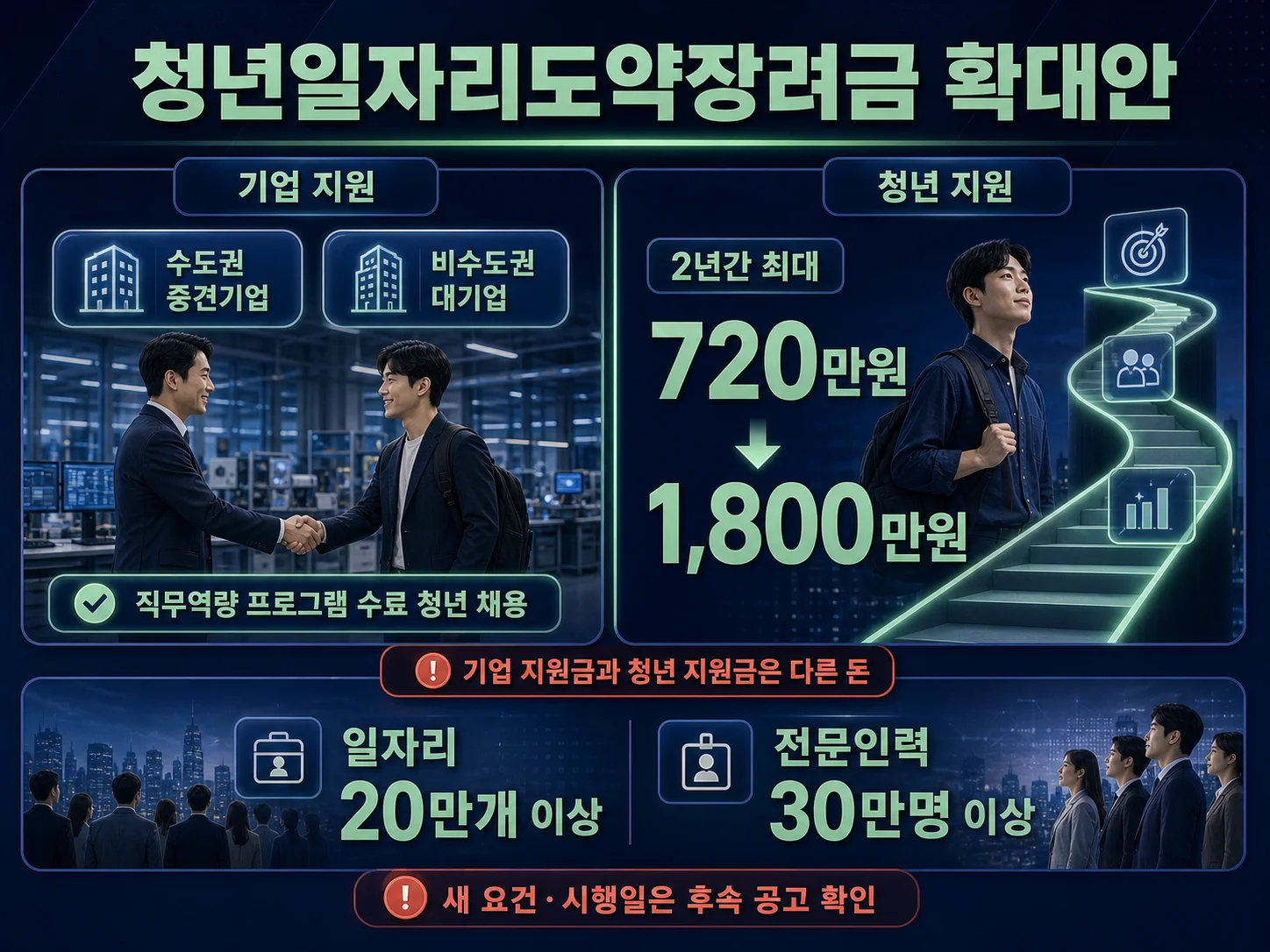 청년일자리도약장려금의 기업 지원과 청년 지원 구분 안내