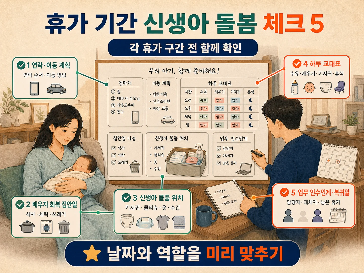 배우자 출산휴가 기간 신생아 돌봄 체크리스트와 가족 역할 분담