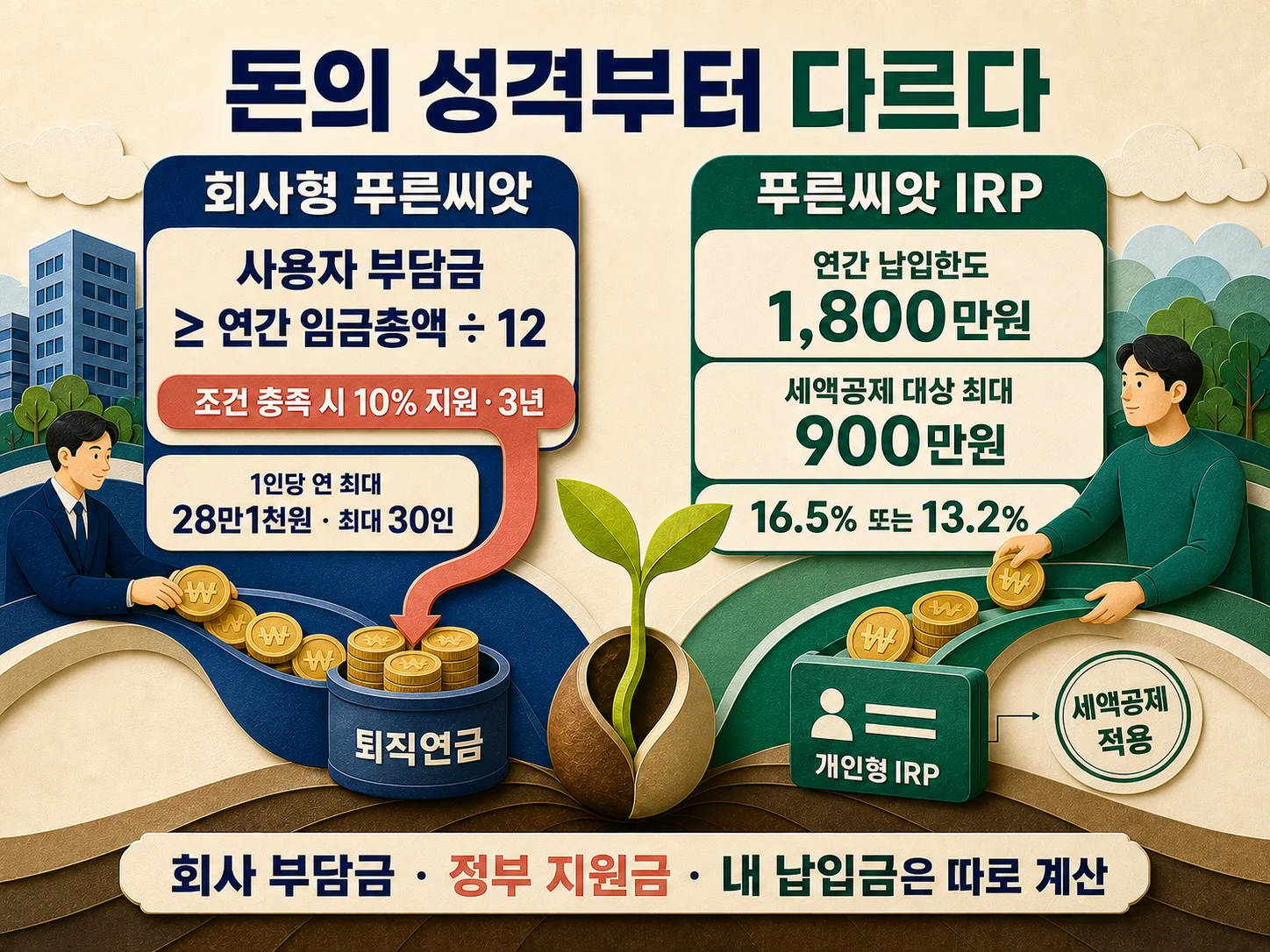 사용자 부담금 1/12와 푸른씨앗 IRP 납입·세액공제 한도 비교