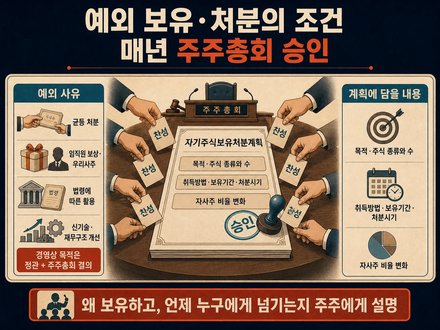 자기주식보유처분계획의 예외 사유와 주주총회 승인 절차