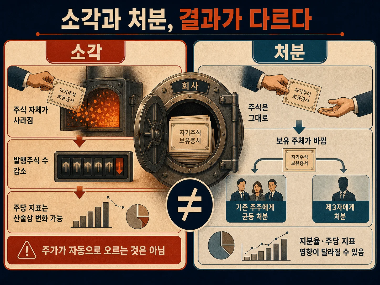 자사주 소각과 처분의 주식 수·주주 영향 비교