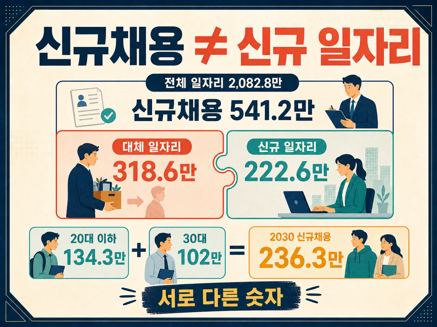신규채용 일자리와 기업체 생성·확장 신규 일자리의 구성 차이.