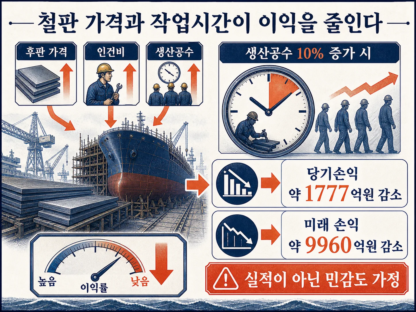 철판 가격·생산공수·환율이 조선업 수익성에 미치는 변수