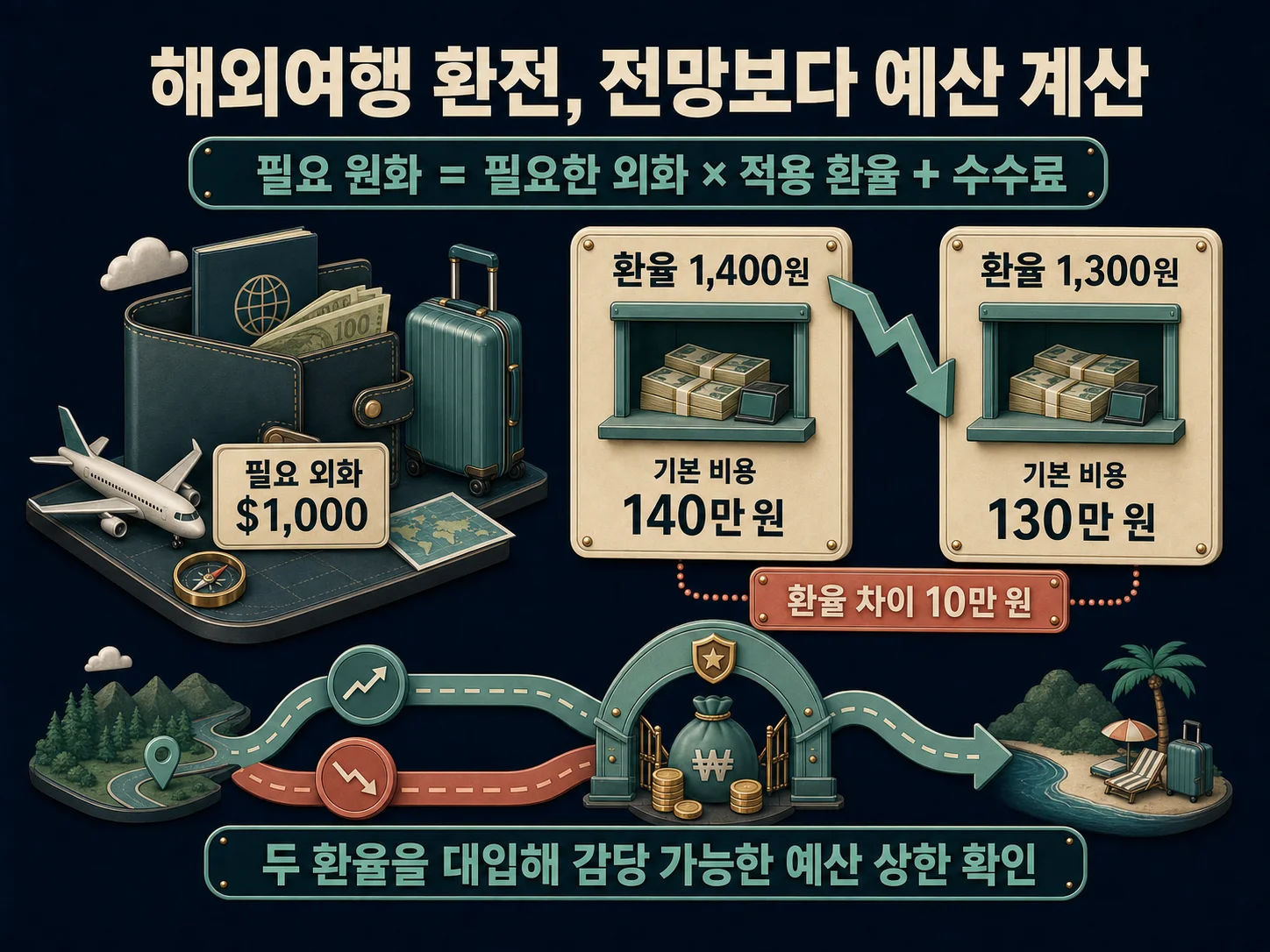 해외여행 환전 비용과 환율별 원화 예산 계산