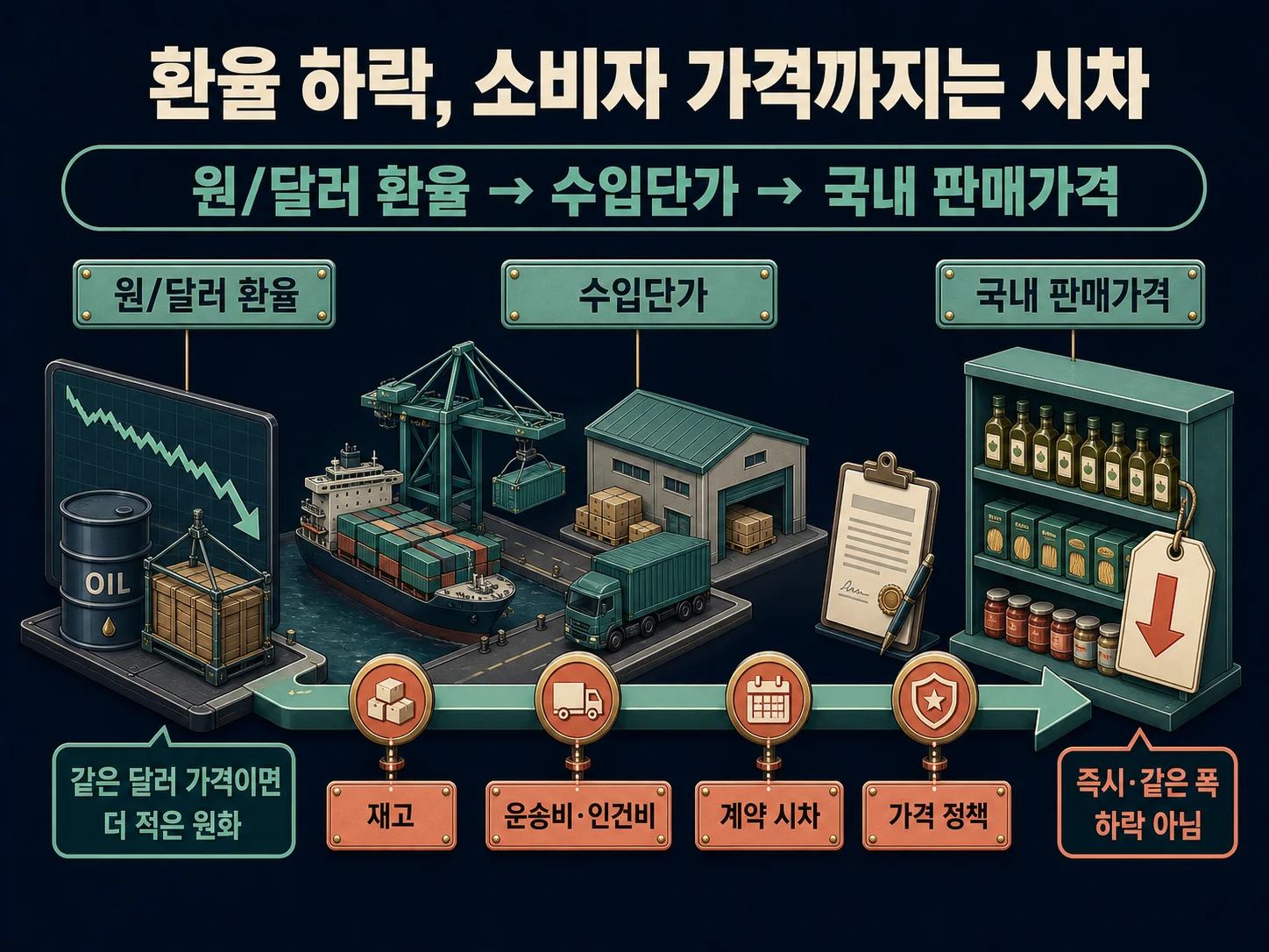 원화 강세가 수입물가와 국내 판매가격에 미치는 경로