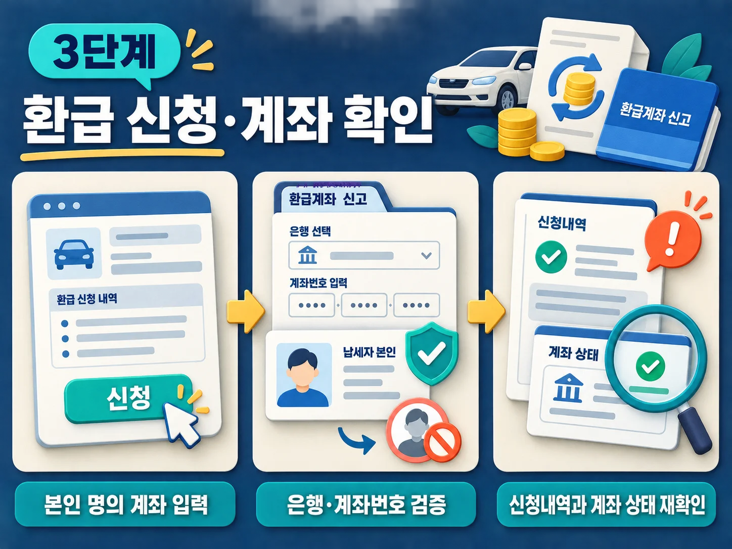 자동차세 환급 신청과 납세자 본인 명의 환급계좌 확인