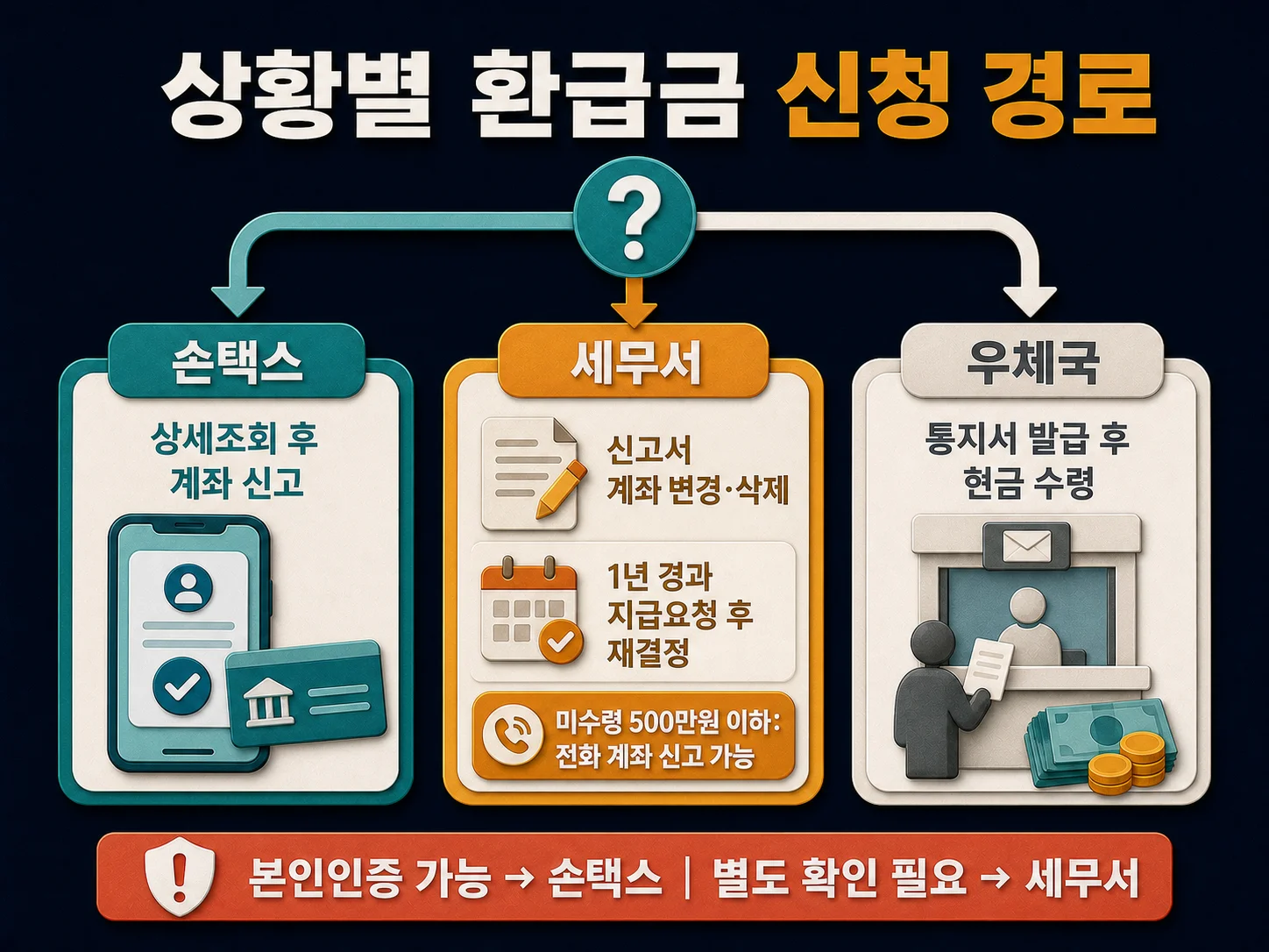손택스·세무서·우체국 국세 환급금 수령 방법 비교