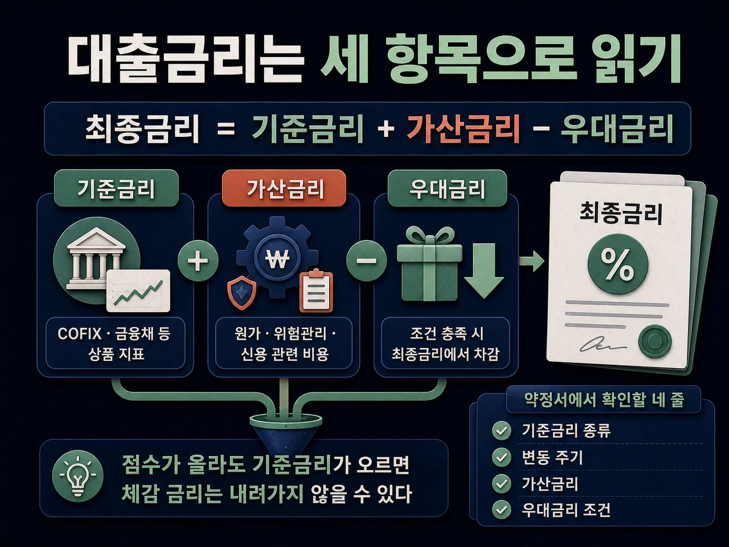 대출 금리를 기준금리·가산금리·우대금리로 나누어 확인하는 방법