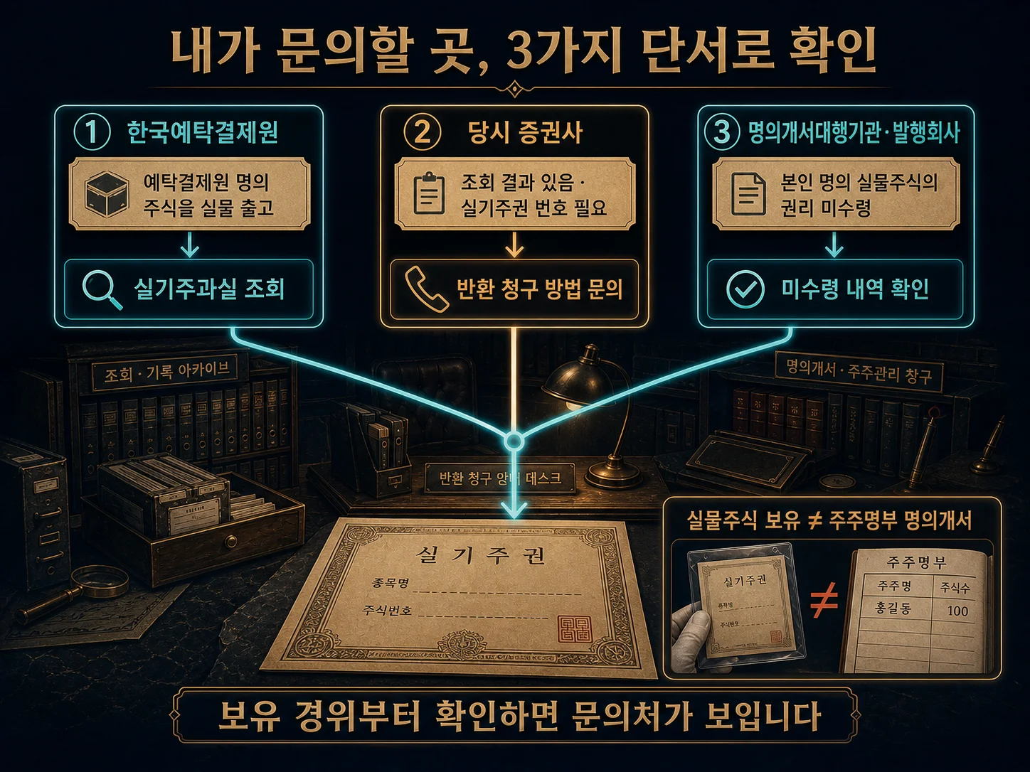 한국예탁결제원·증권사·명의개서대행기관 문의처 확인 기준