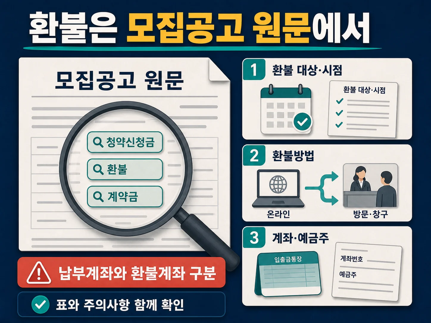 모집공고에서 청약신청금 환불일과 환불계좌를 확인하는 방법