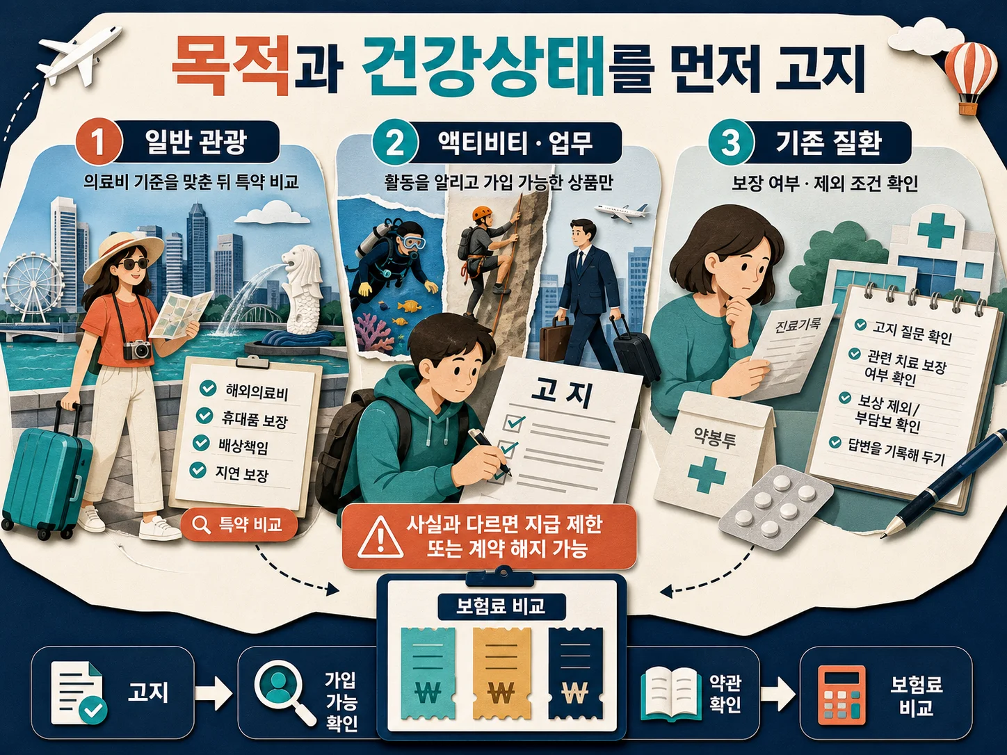 해외여행자보험 여행 목적·기존 질환·보장 제외 조건 확인