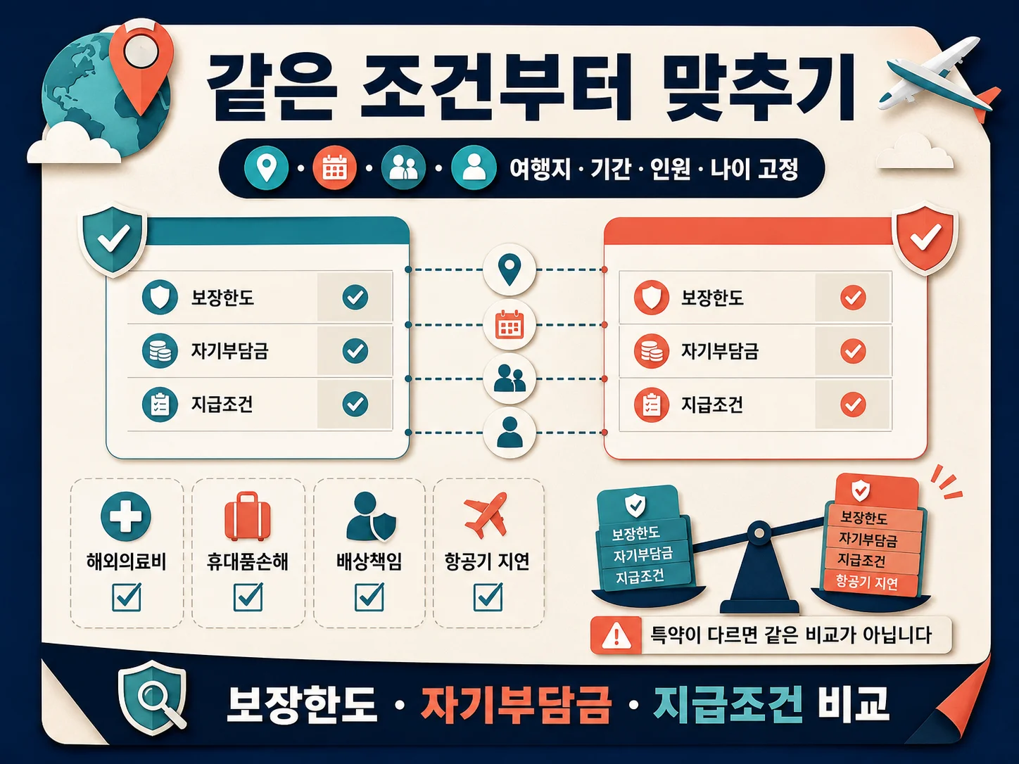 해외여행자보험 보험료 비교를 위한 여행 조건과 보장한도 정리