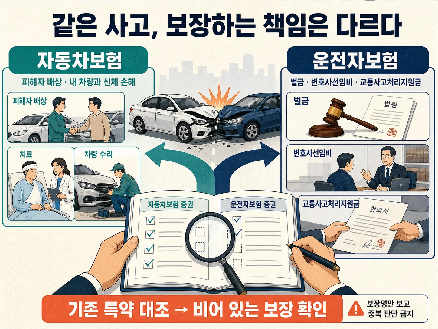 자동차보험과 운전자보험의 핵심 보장 비교
