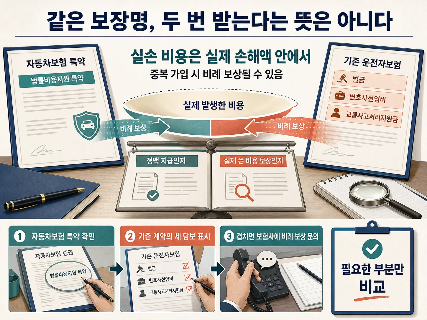 운전자보험 기존 특약과 중복 보상 확인