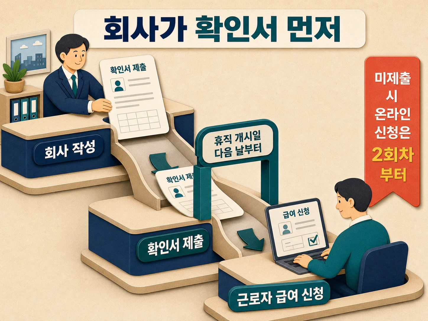 회사가 제출하는 육아휴직 확인서와 고용24 신청 순서 안내 이미지