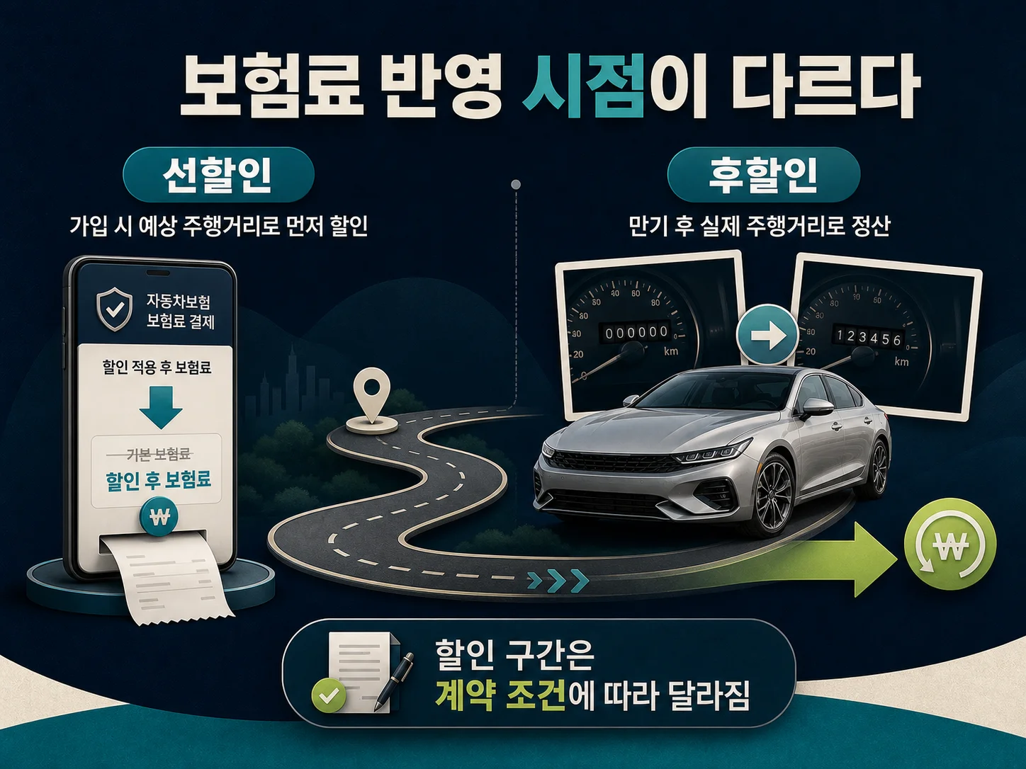 자동차보험 마일리지 선할인과 후할인의 보험료 반영 시점 비교