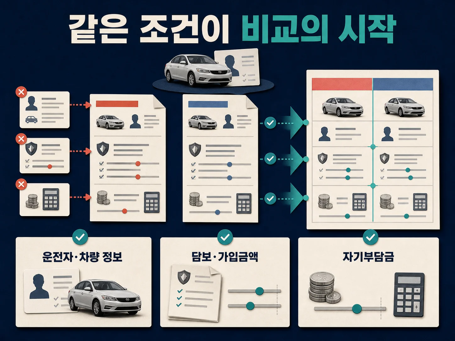 자동차보험 보험료 비교를 위한 운전자·차량·담보 조건 정리