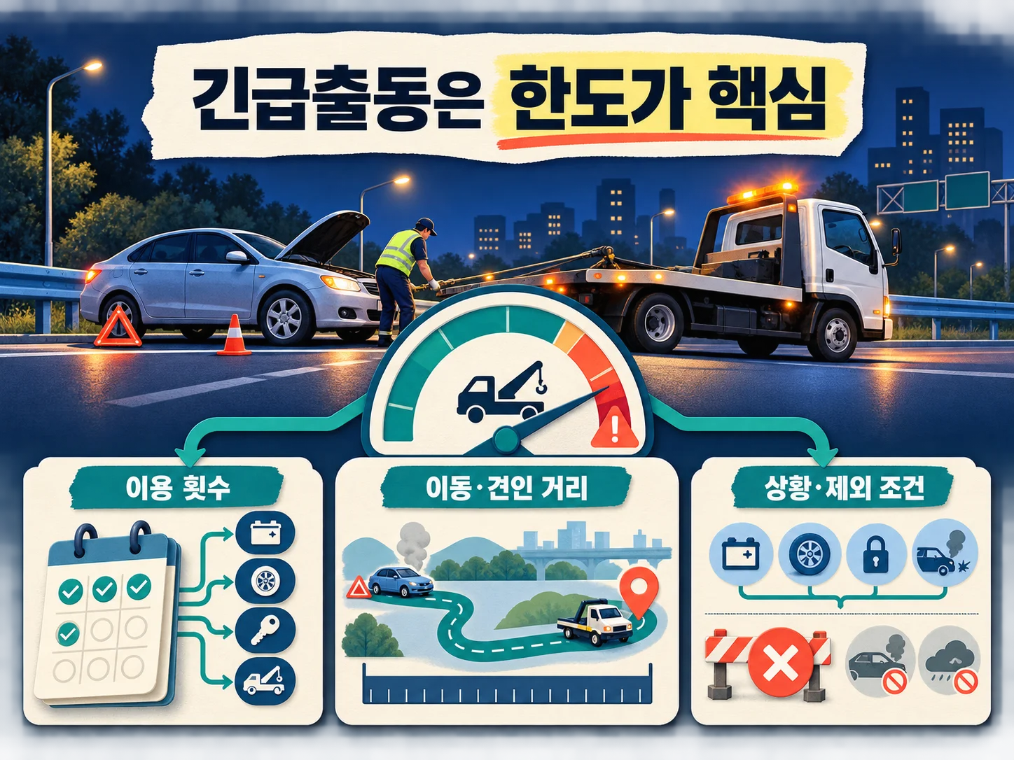 자동차보험 긴급출동 서비스의 이용 횟수·거리·제외 조건 확인