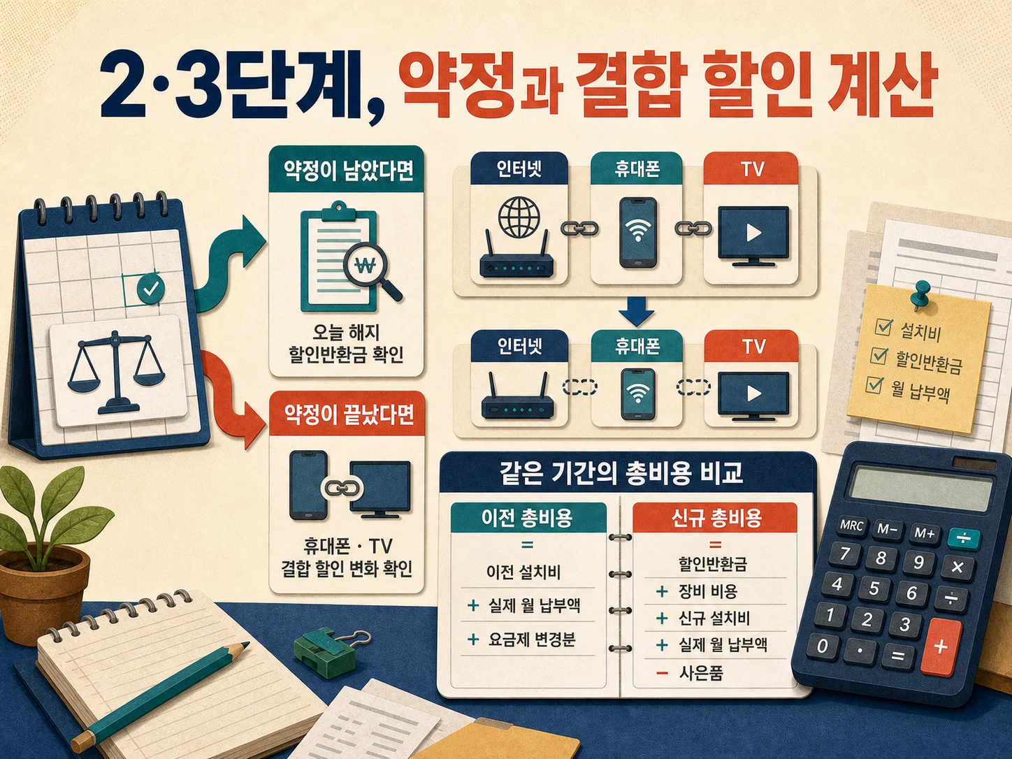 약정 할인과 결합 할인을 반영한 인터넷 이전·신규가입 총비용 계산