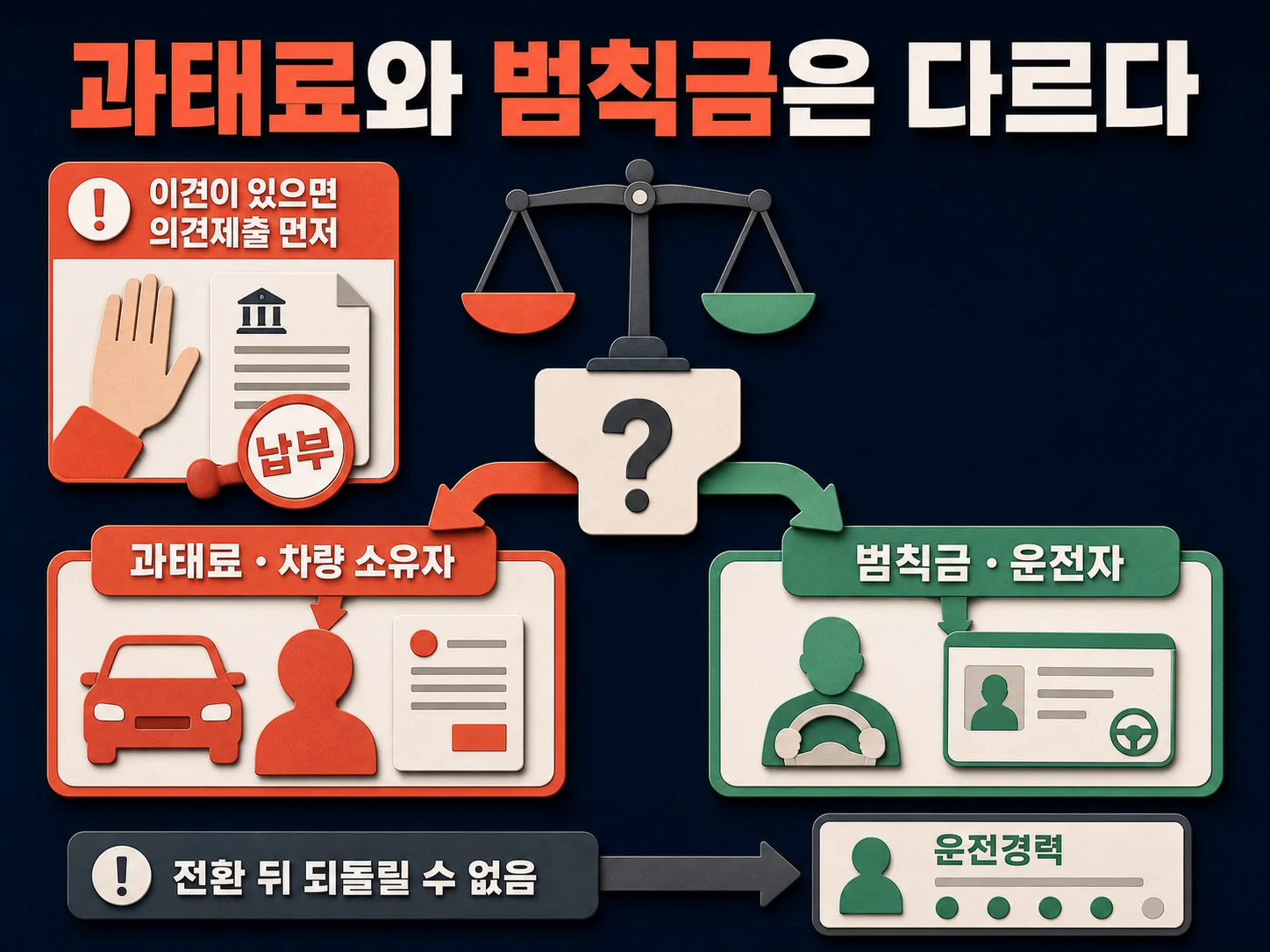 주정차 과태료와 범칙금의 납부 책임 및 운전 기록 차이 안내