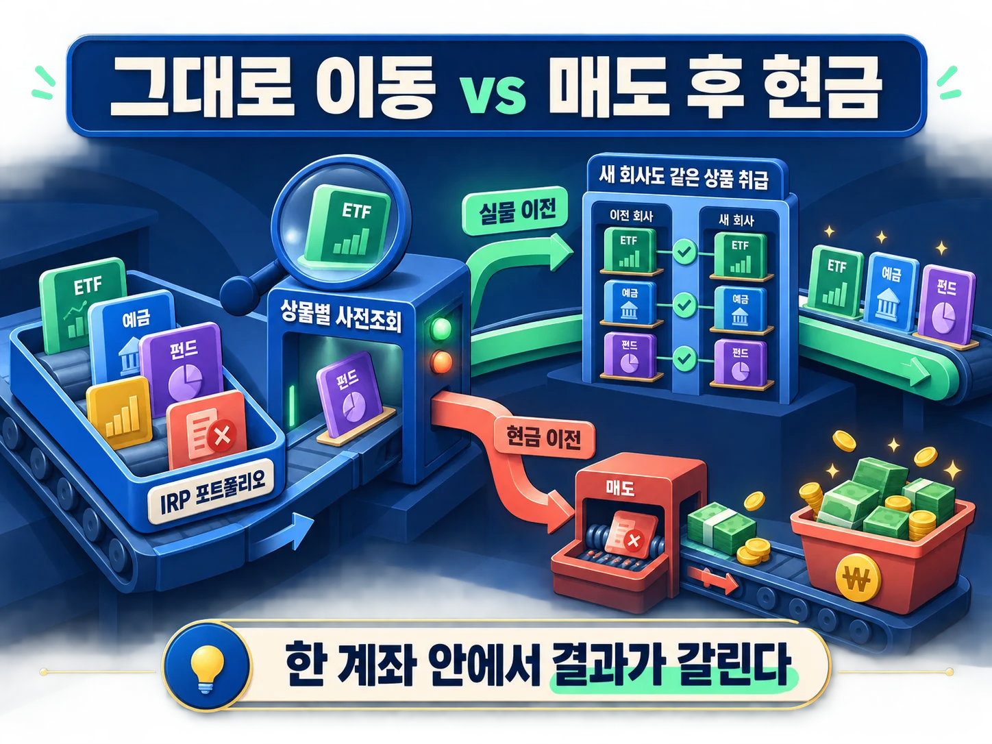 IRP 실물이전 대상 상품과 현금 이전 상품 비교